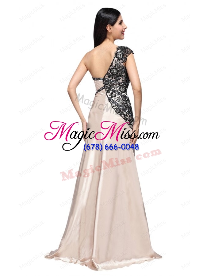 wholesale column one shoulder lace champgne ruching long prom dress