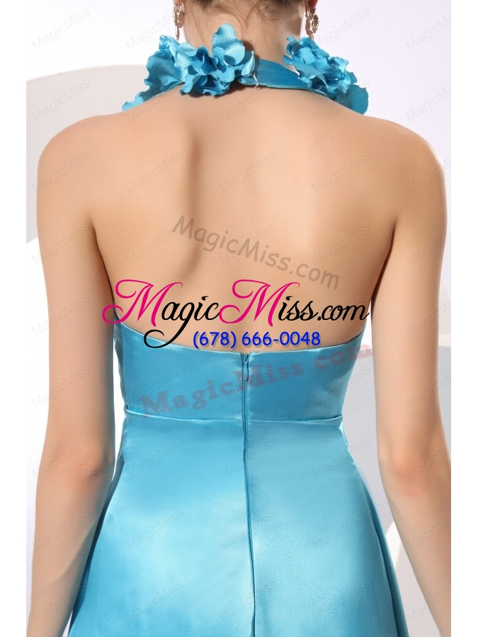 wholesale empire halter baby blue taffeta hand made flowers popular prom dress