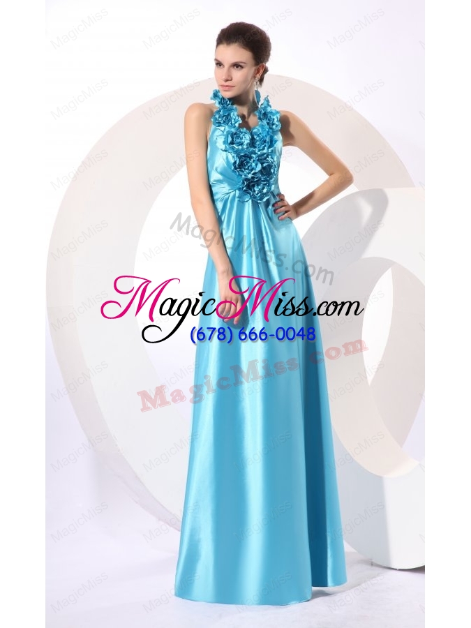 wholesale empire halter baby blue taffeta hand made flowers popular prom dress