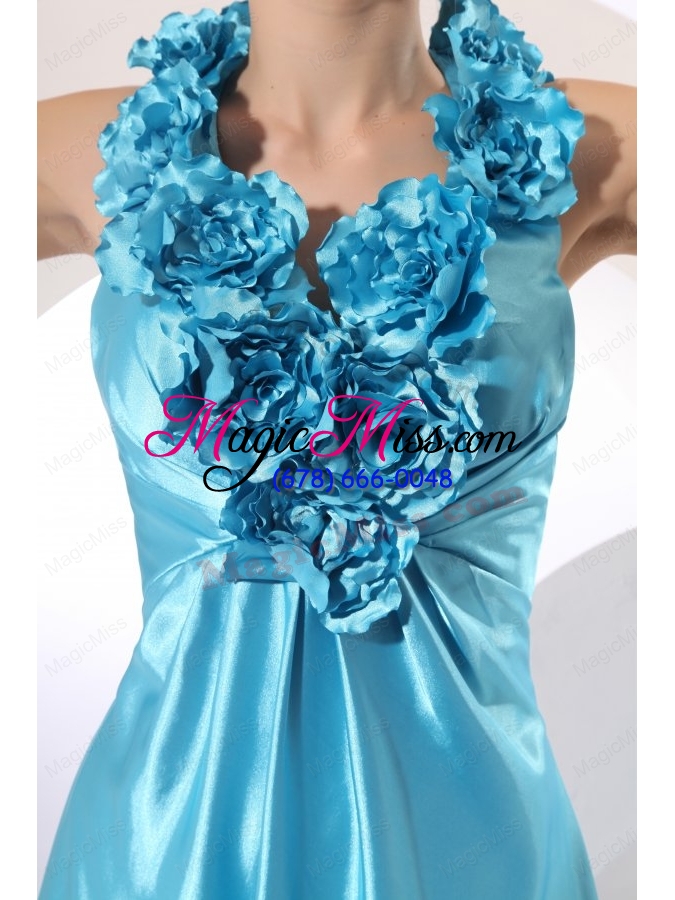 wholesale empire halter baby blue taffeta hand made flowers popular prom dress