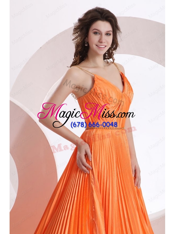 wholesale modest princes straps court train taffeta orange prom dress with ruching