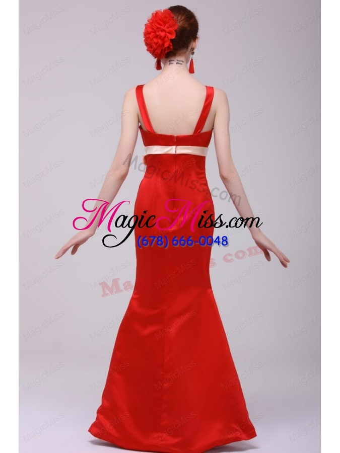 wholesale cheap column straps floor length taffeta sashs red prom dress