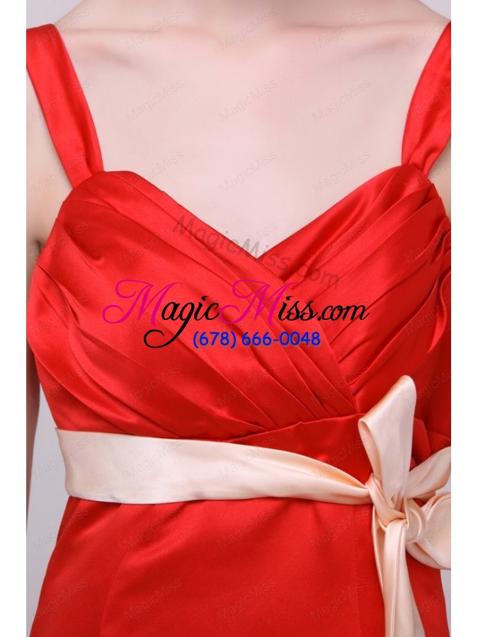 wholesale cheap column straps floor length taffeta sashs red prom dress