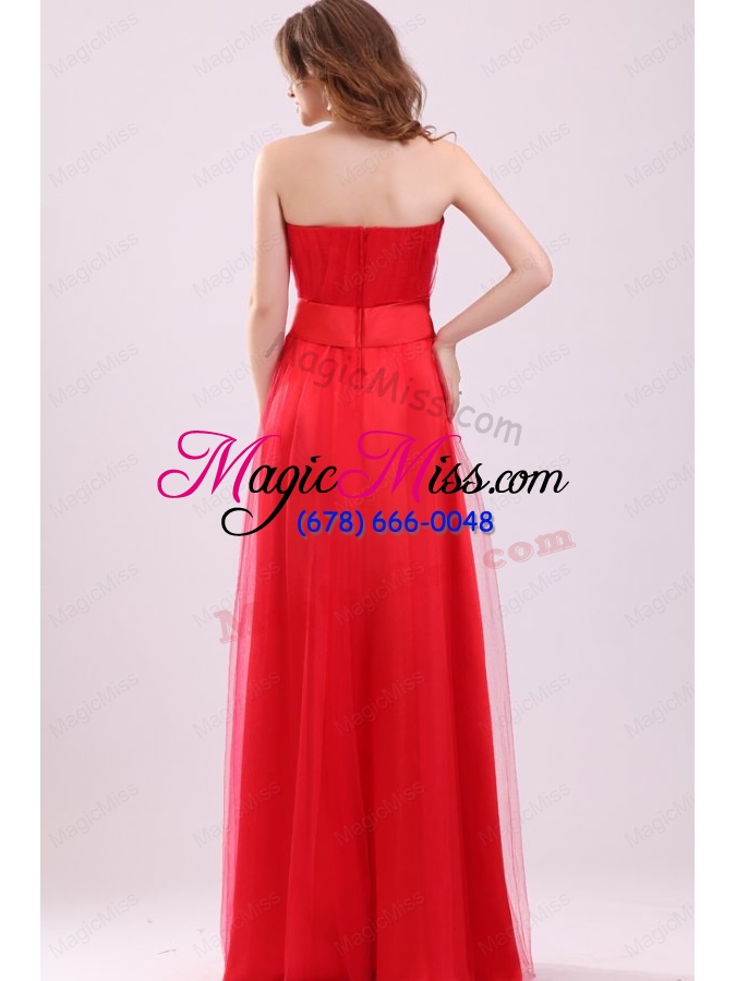 wholesale cute empire sweetheart red floor length tulle prom dress with ruching