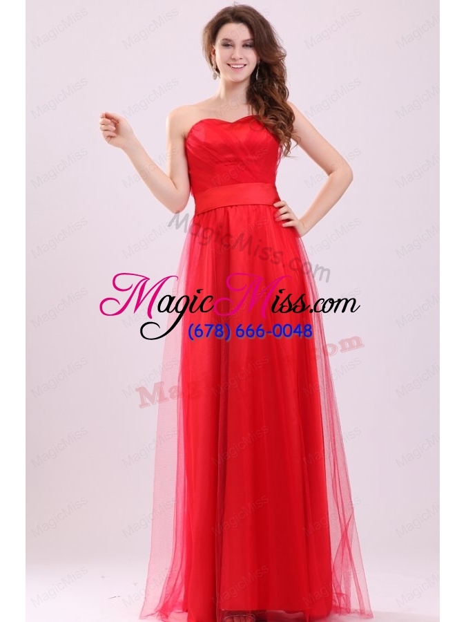 wholesale cute empire sweetheart red floor length tulle prom dress with ruching