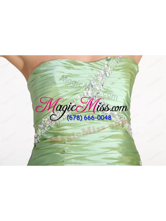 wholesale apple green sweetheart prom dress with beading and ruching