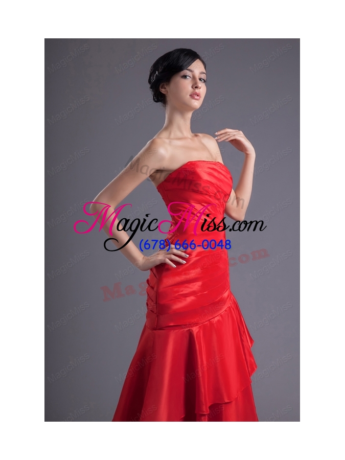 wholesale a line wine red strapless ruching asymmetrical prom dress