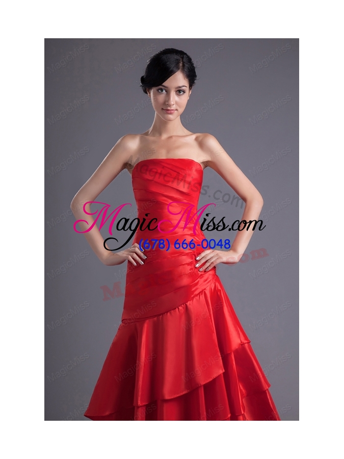 wholesale a line wine red strapless ruching asymmetrical prom dress