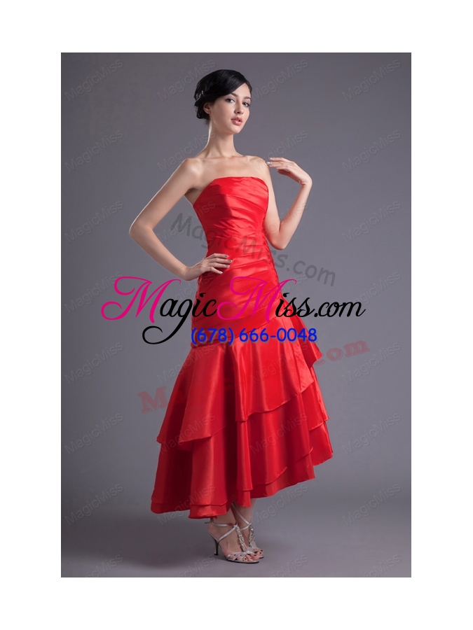 wholesale a line wine red strapless ruching asymmetrical prom dress