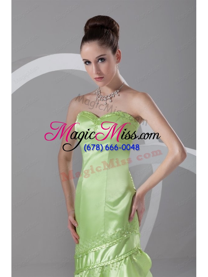 wholesale column sweetheart high-low taffeta beading spring green prom dress