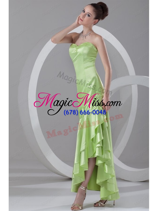 wholesale column sweetheart high-low taffeta beading spring green prom dress