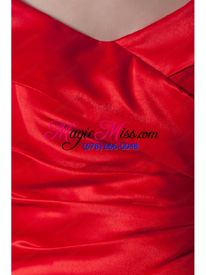 wholesale cheap column v-neck red taffeta half sleeves red ruching prom dress