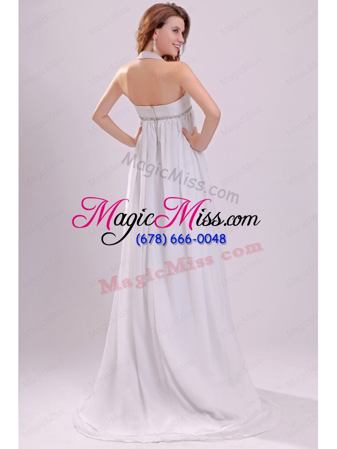 wholesale halter top neck chiffon empire beading wedding dress with sweep train