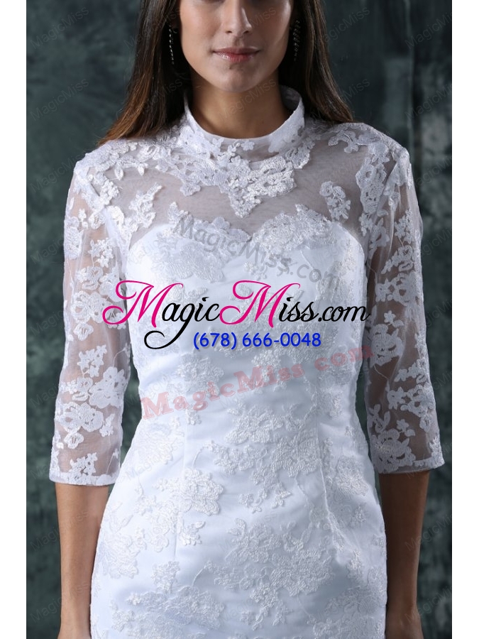 wholesale column high neck lace beach wedding dress with knee length