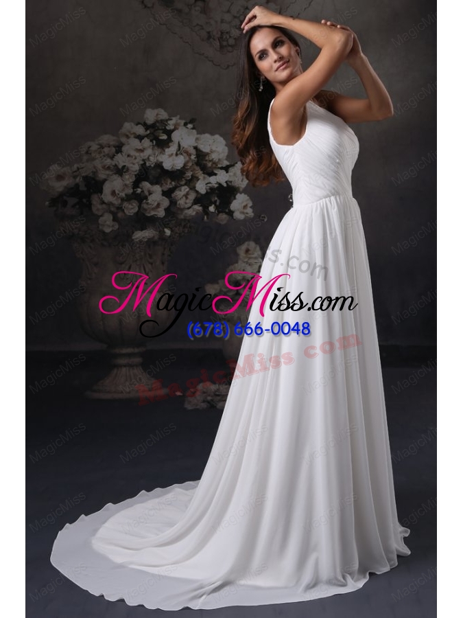 wholesale empire one shoulder ruching side zipper wedding dress with court train