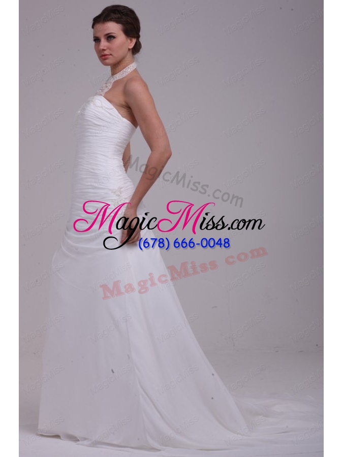 wholesale a line halter ruching and appliques chiffon wedding dress