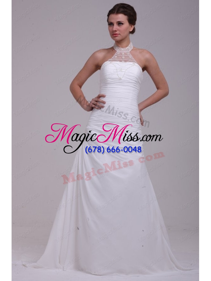 wholesale a line halter ruching and appliques chiffon wedding dress