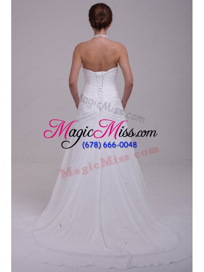 wholesale a line halter ruching and appliques chiffon wedding dress