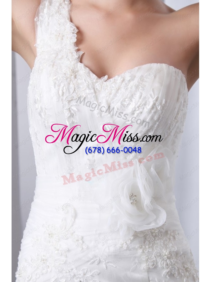 wholesale mermaid one shoulder appliques brush train lace up tulle wedding dress