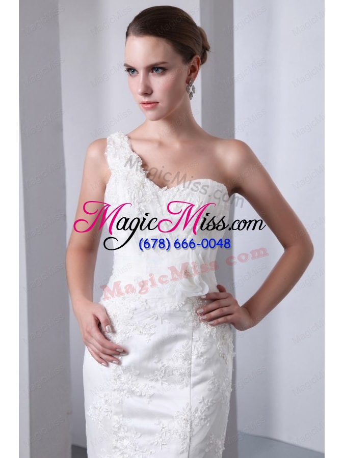 wholesale mermaid one shoulder appliques brush train lace up tulle wedding dress