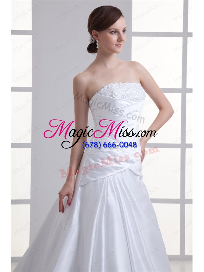 wholesale elegant a line strapless lace taffeta chapel train wedding dress