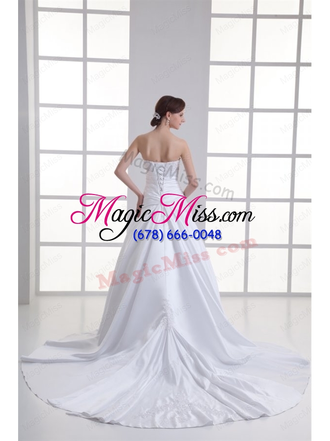 wholesale elegant a line strapless lace taffeta chapel train wedding dress