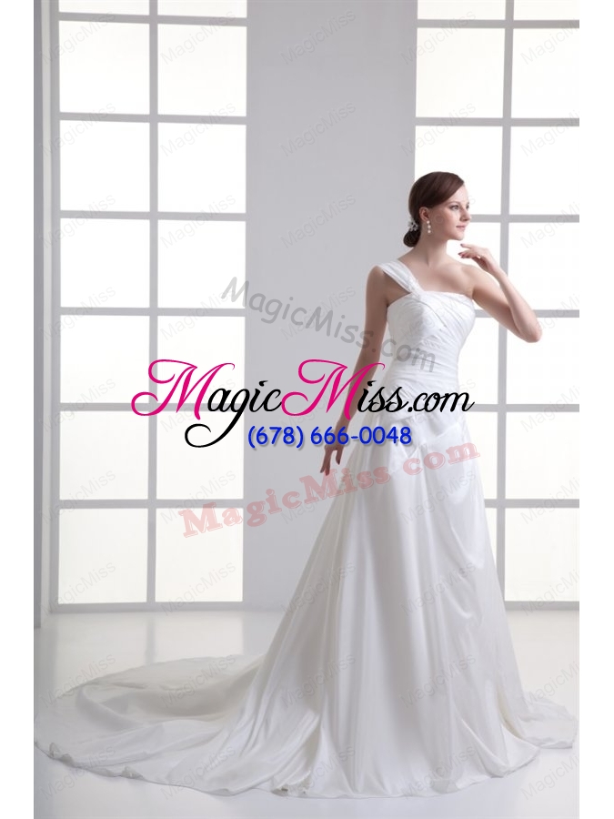 wholesale a line one shoulder ruching chiffon court train wedding dress