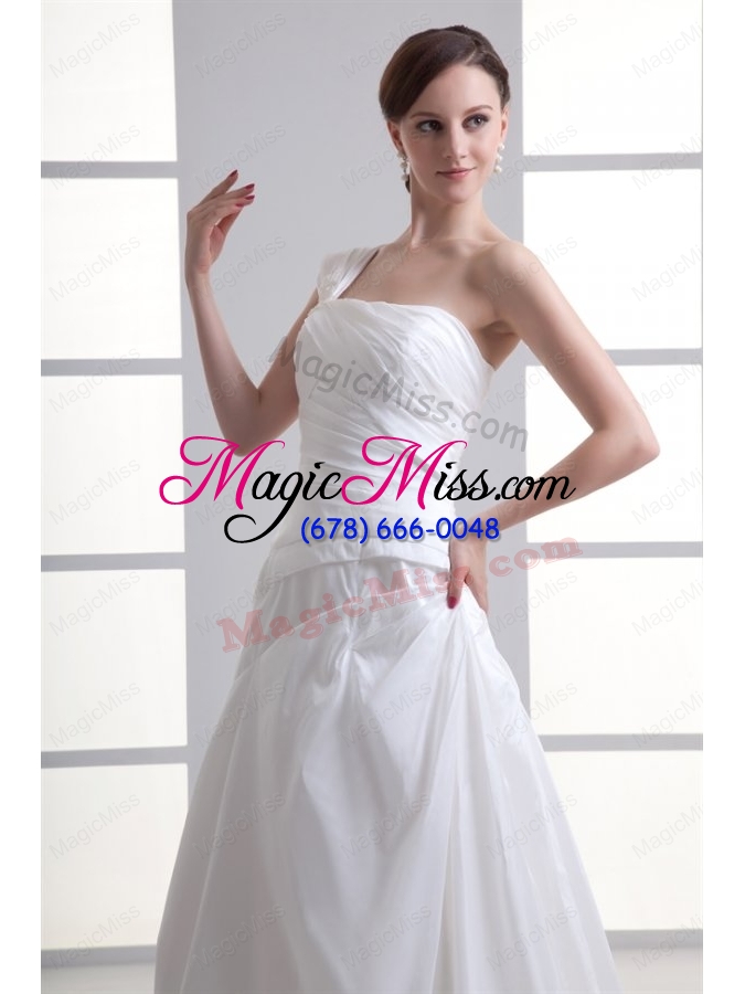 wholesale a line one shoulder ruching chiffon court train wedding dress