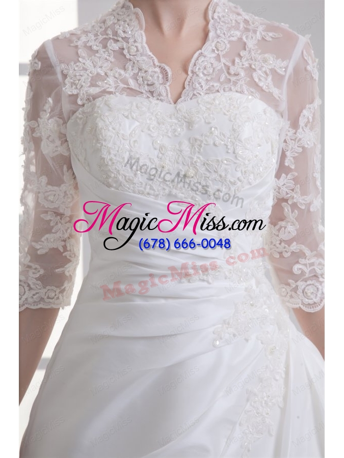 wholesale a line v neck long sleeves taffeta court train wedding dress