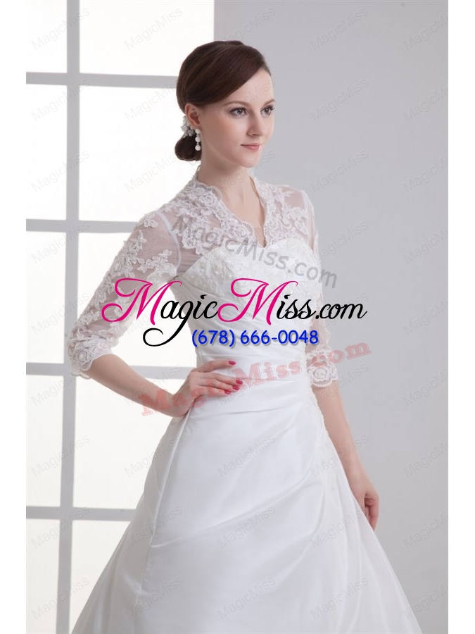 wholesale a line v neck long sleeves taffeta court train wedding dress