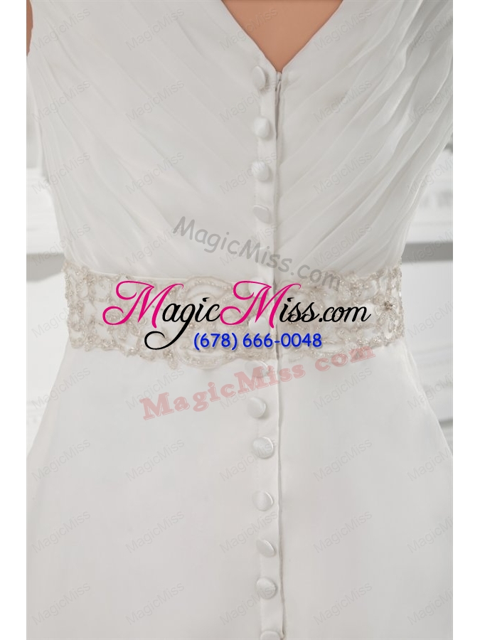 wholesale elegant a line v neck court train wedding dress with beading and ruching