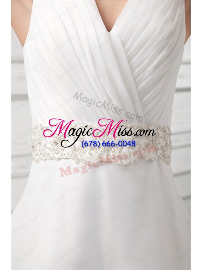 wholesale elegant a line v neck court train wedding dress with beading and ruching