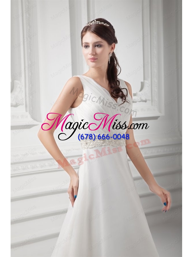 wholesale elegant a line v neck court train wedding dress with beading and ruching