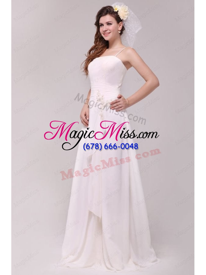 wholesale spaghetti straps empire chiffon ruching wedding dress with appliques