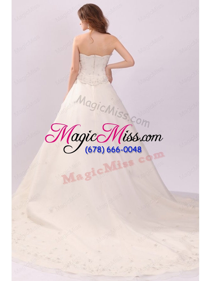 wholesale luxurious strapless a line embroidery chapel train wedding dress