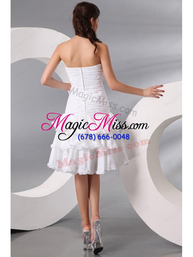 wholesale column strapless knee length wedding dress with bowknot and ruching