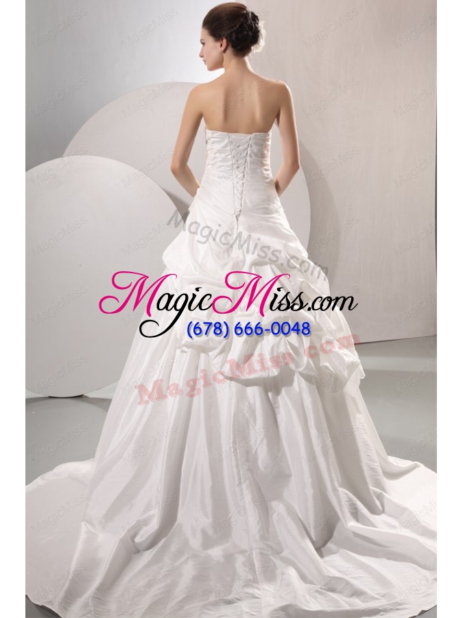 wholesale a-line strapless taffeta court train wedding dress with pick-ups