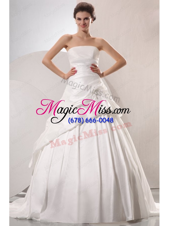 wholesale a-line strapless taffeta court train wedding dress with pick-ups