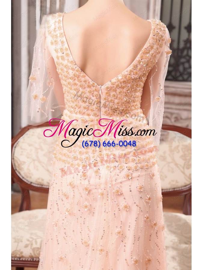 wholesale column v neck sweep train wedding dress with appliques and beading