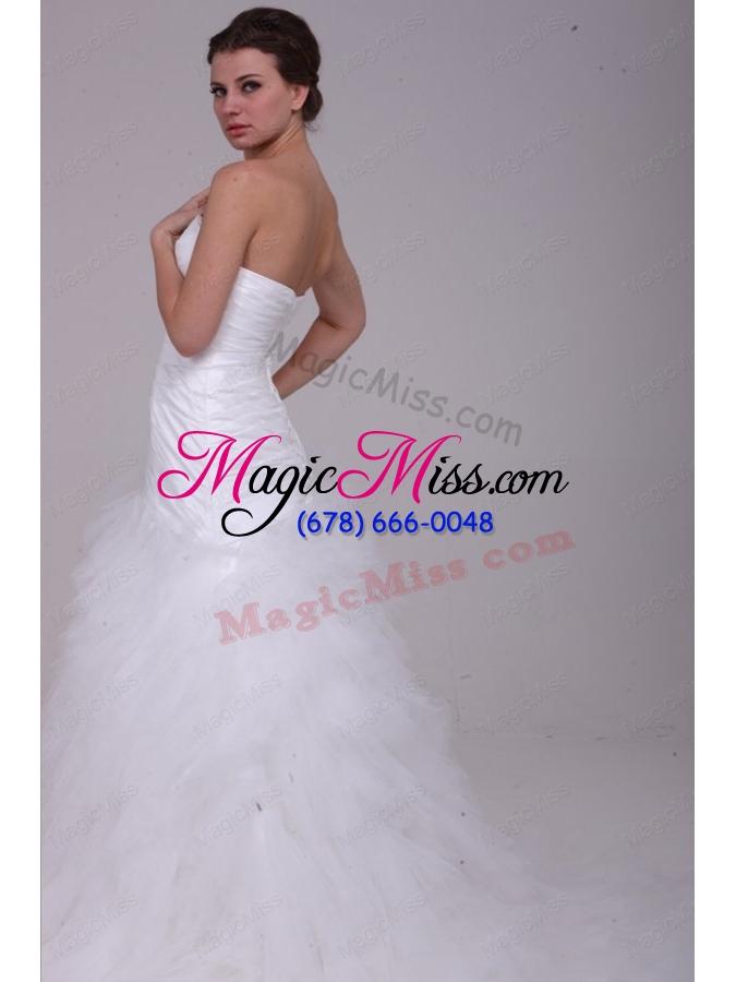 wholesale a-line strapless ruching tulle wedding dress with brush train