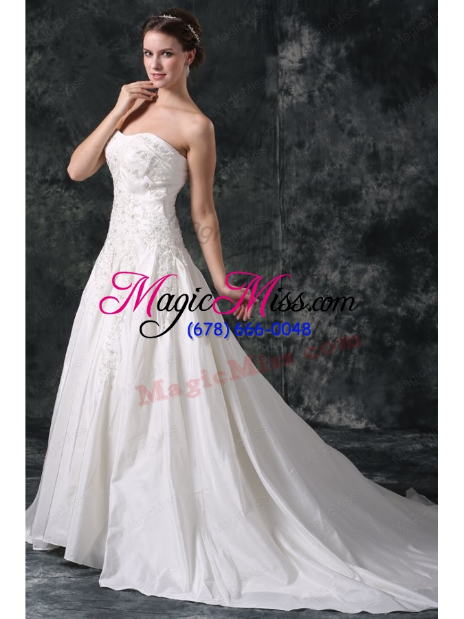 wholesale a-line strapless beading lace up taffeta wedding dress