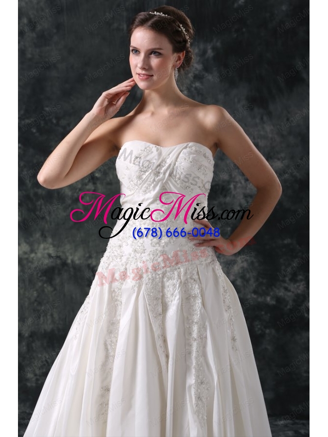 wholesale a-line strapless beading lace up taffeta wedding dress