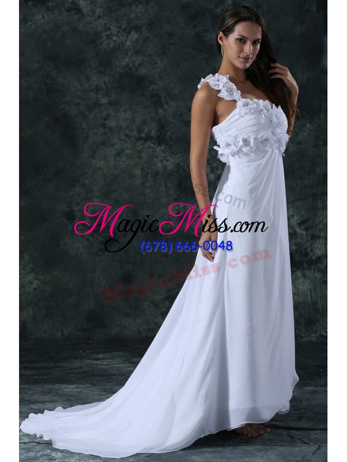 wholesale empire one shoulder brush train hand made flower zipper up chiffon wedding dress