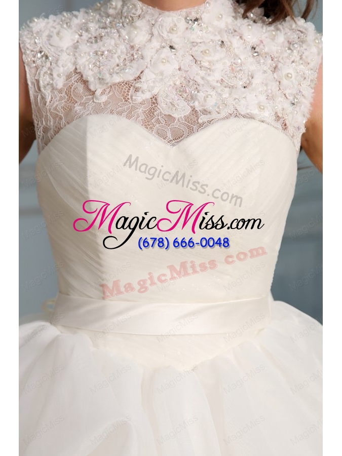 wholesale ball gown high neck beading and flowers wedding dress with organza