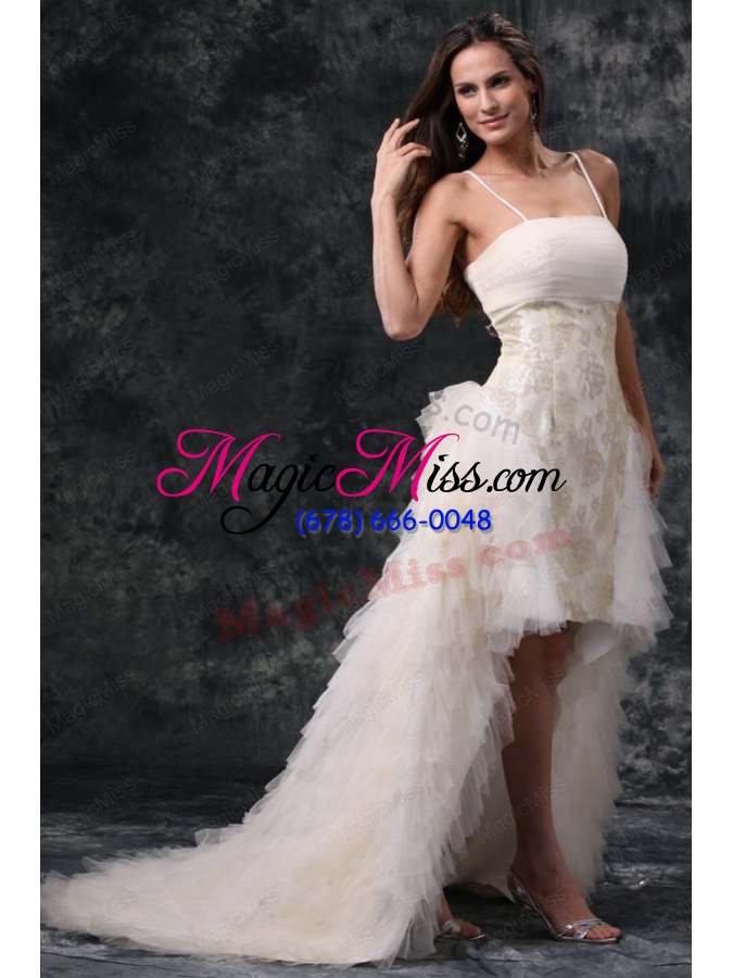 wholesale column straps high low beading tulle wedding dress