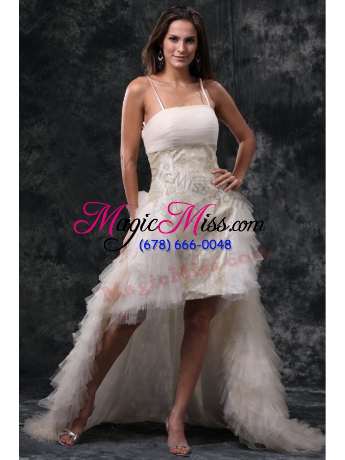 wholesale column straps high low beading tulle wedding dress