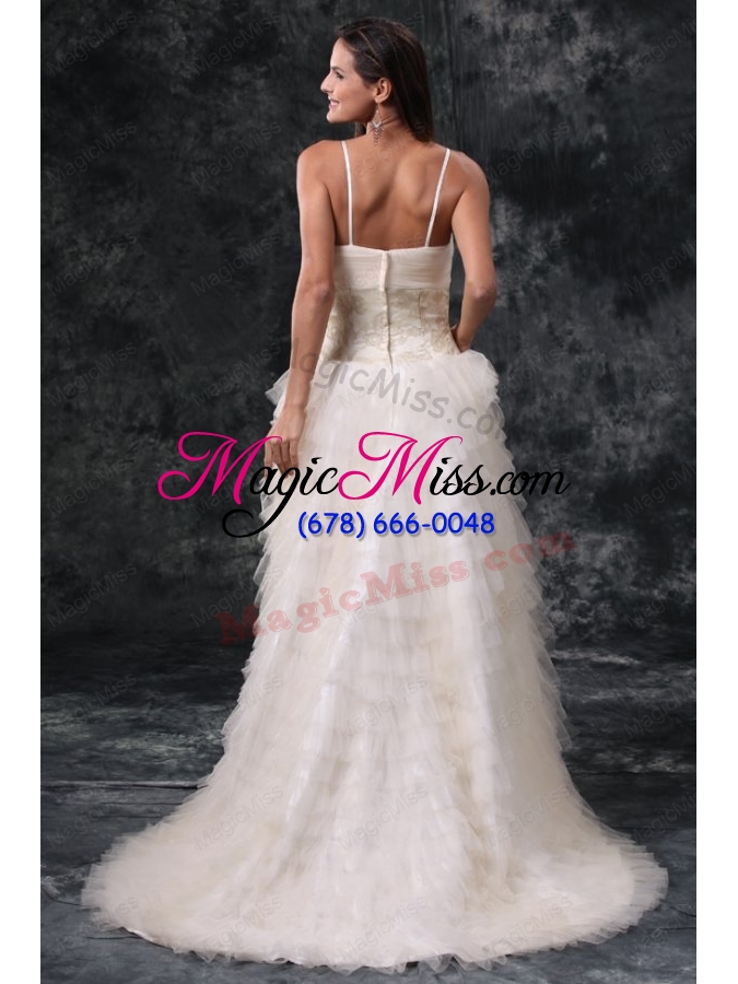 wholesale column straps high low beading tulle wedding dress