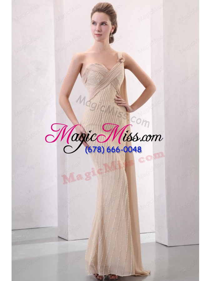 wholesale column champagne one shoulder watteau train beading wedding dress