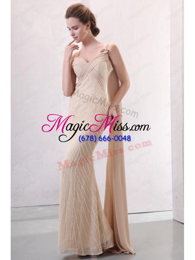 wholesale column champagne one shoulder watteau train beading wedding dress