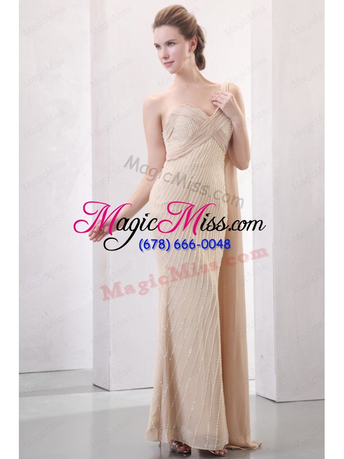 wholesale column champagne one shoulder watteau train beading wedding dress